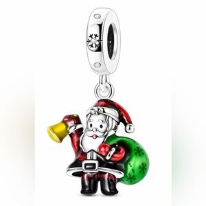 Silver, Red & Green Dangle Santa Claus & Bag Christmas Charm